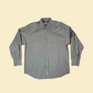 1990s Cactus Clothing L grey mens shirt, vintage cotton button down long sleeve